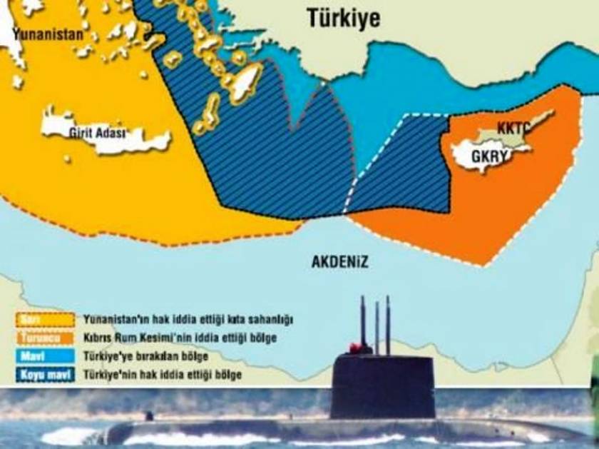 Τουρκικός χάρτης με υφαλοκρηπίδα μέχρι την Κρήτη