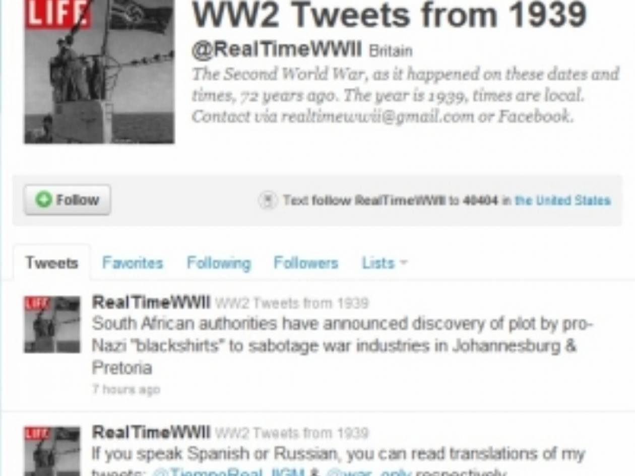 Φοιτητής καταγράφει σε tweets την κάθε μέρα του Β’ Παγκοσμίου Πολέμου