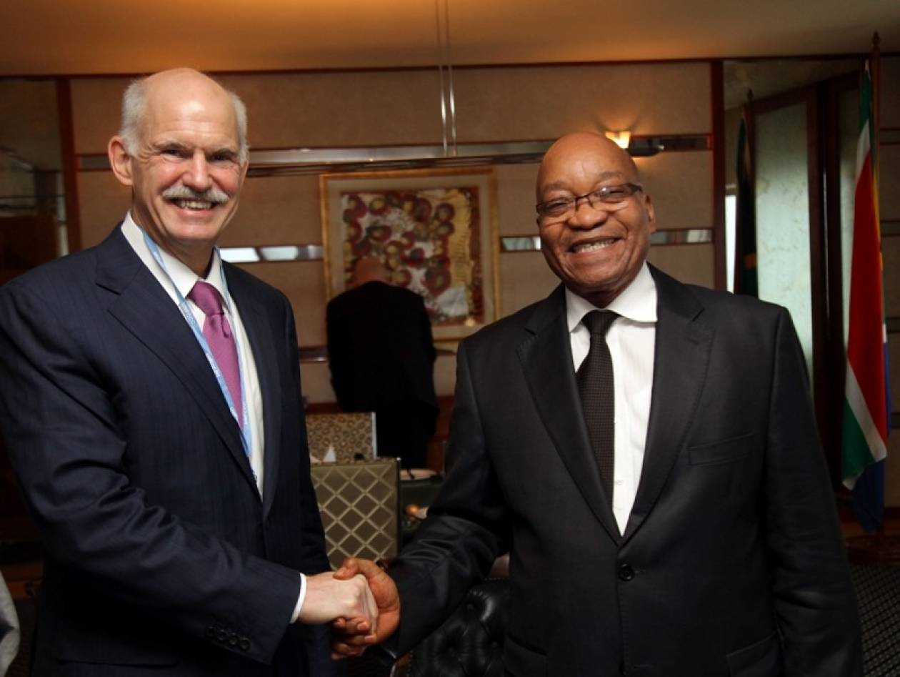 Συνάντηση Παπανδρέου με τον πρόεδρο της Νότιου Αφρικής
