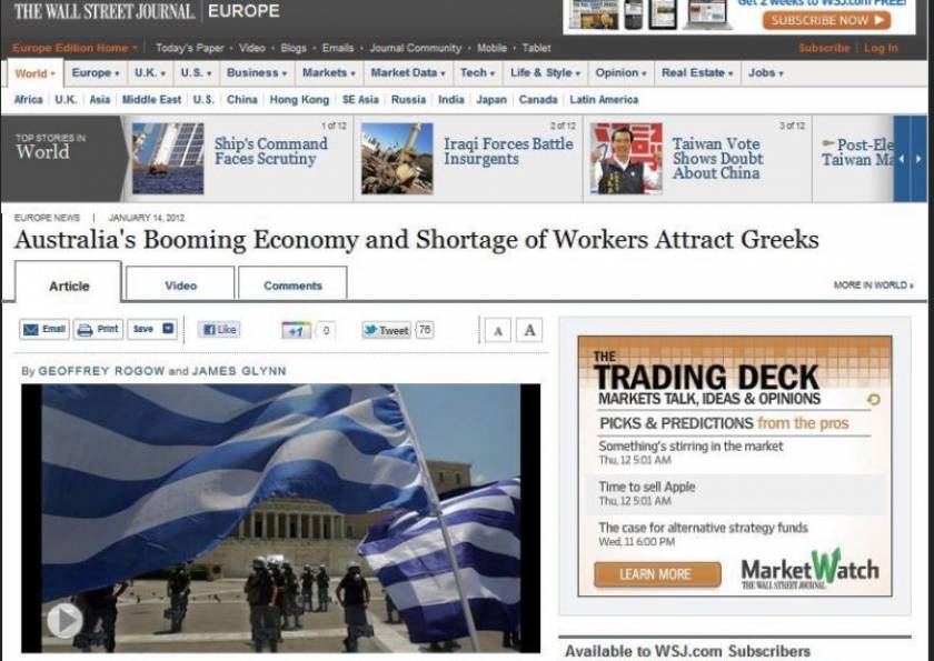 WSJ: Αυξάνονται οι Έλληνες που ζητούν δουλειά στην Αυστραλία