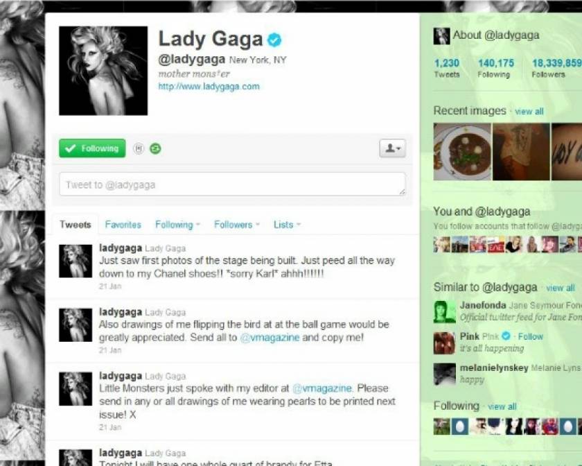 Lady Gaga: Ξεπέρασε τους 18 εκατομμύρια followers στο Twitter!