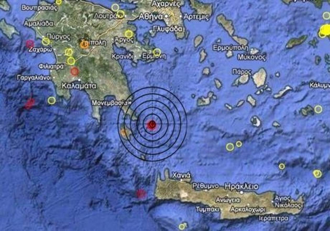 Σεισμός 3,9 Ρίχτερ ανατολικά των Κυθήρων