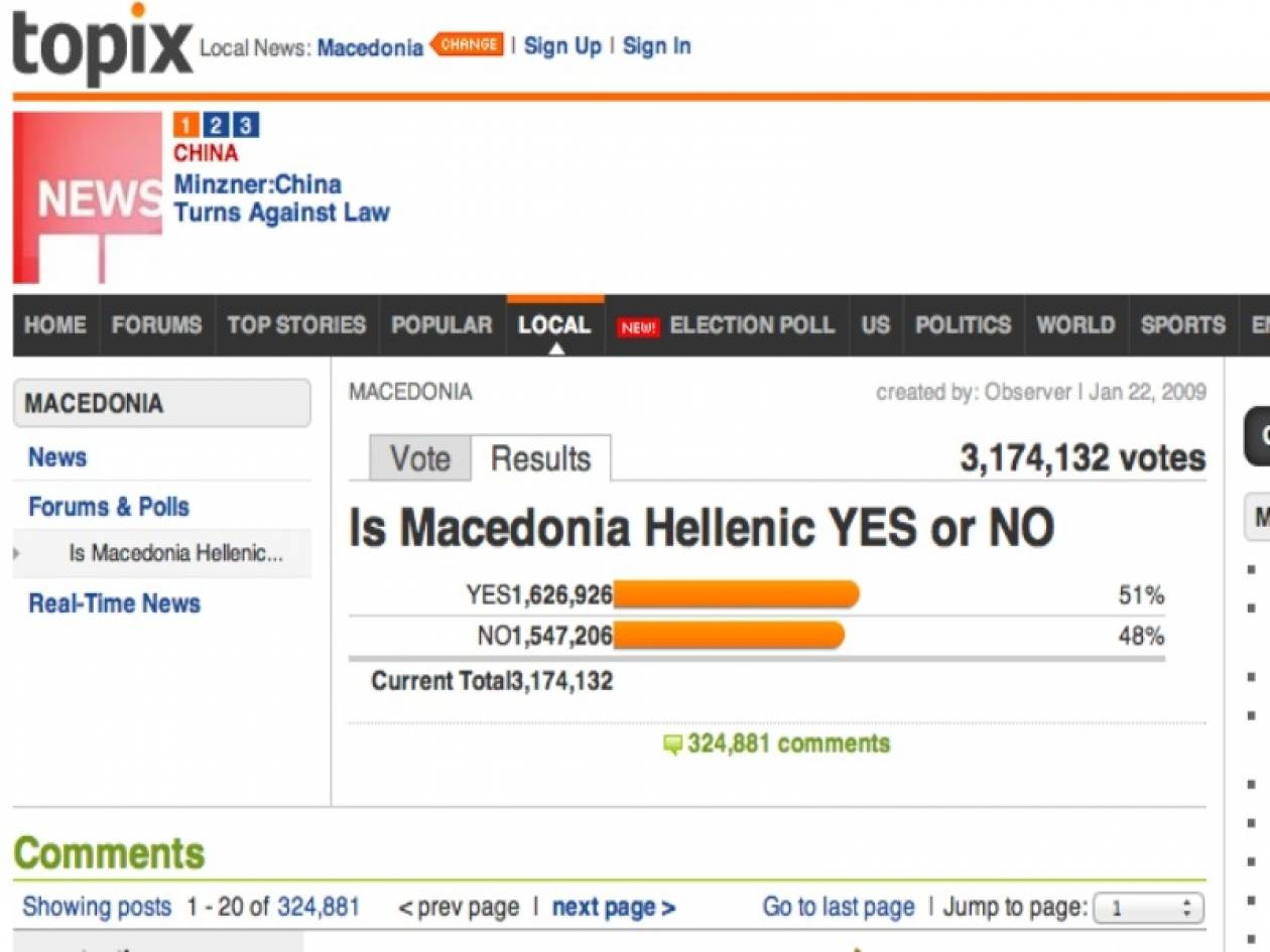 Δημοσκόπηση για τη Μακεδονία σε αμερικανική ιστοσελίδα!