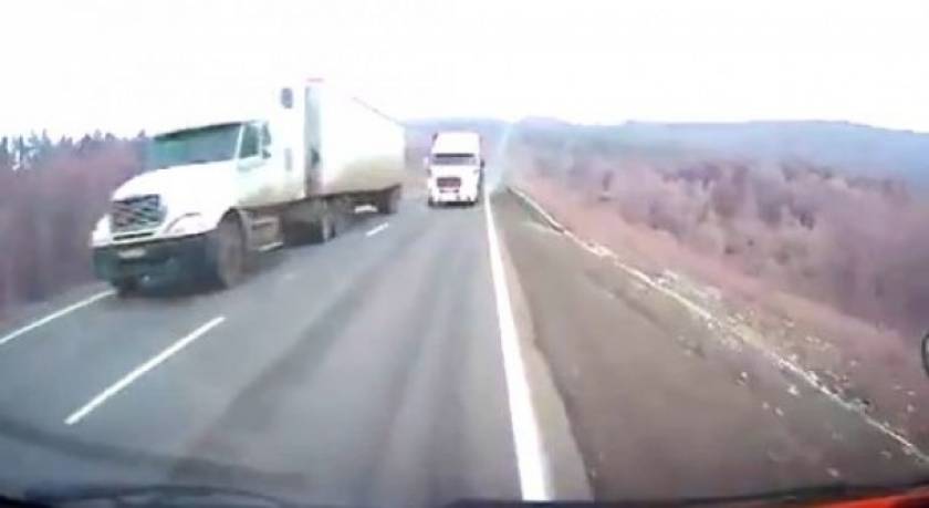 Όταν δύο φορτηγά έρχονται κατά πάνω σου (video)