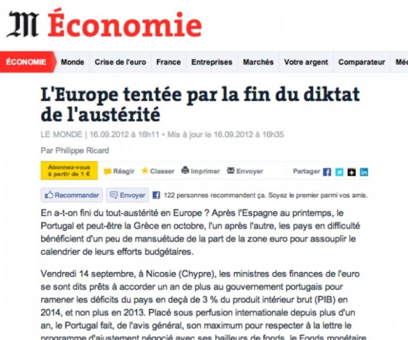 Le Monde: Η λιτότητα στην Ελλάδα τελειώνει τον Οκτώβριο