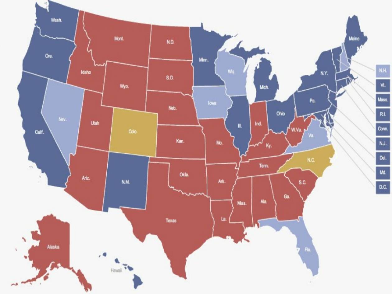 Εκλογές ΗΠΑ 2012: Ο εκλογικός χάρτης δείχνει νίκη Ομπάμα