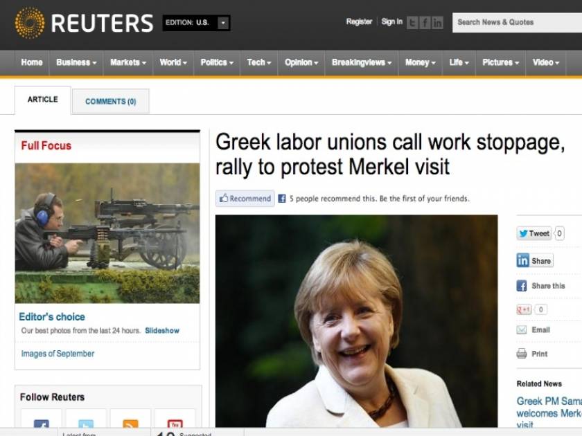 Reuters: Υποδοχή της Μέρκελ με... απεργίες στην Ελλάδα