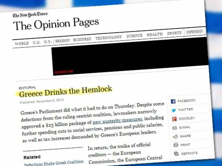 NYT: «Η Ελλάδα πίνει το κώνειο»
