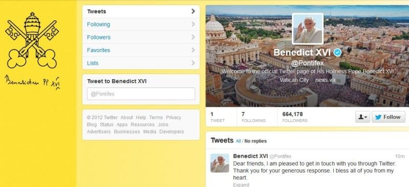 Το πρώτο tweet του Πάπα Βενέδικτου