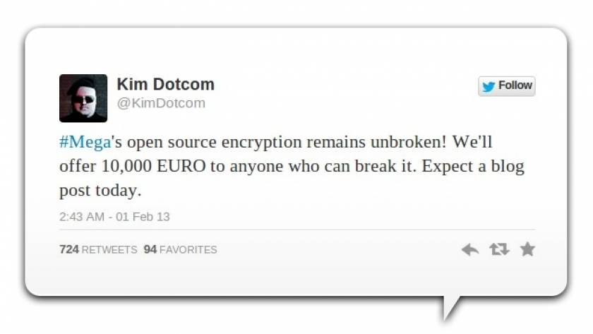 10.000 ευρώ προσφέρει ο Kim DotCom για το σπάσιμο ενός κώδικα