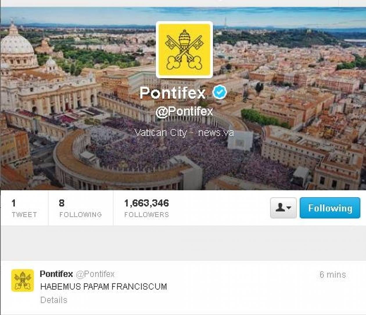 Το πρώτο tweet του νέου Πάπα