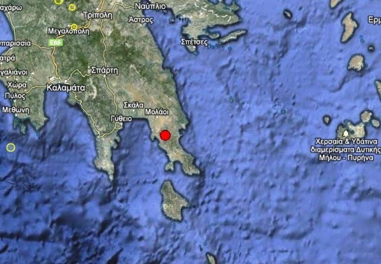 Σεισμός 3,6 Ρίχτερ δυτικά της Μονεμβασιάς