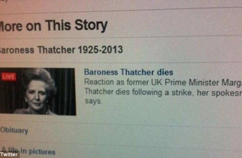 To BBC ανακοίνωσε ότι η Θάτσερ πέθανε από απεργία!