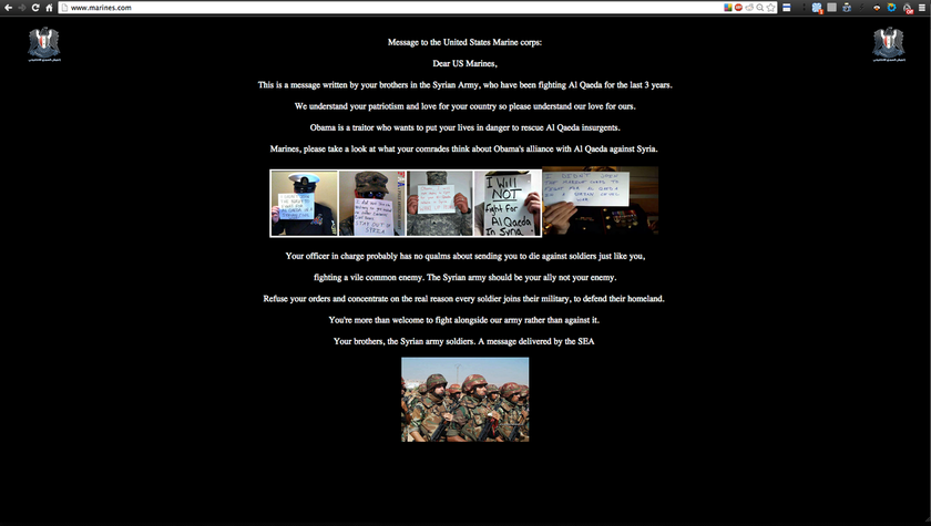 Ο Ηλεκτρονικός Στρατός της Συρίας μπήκε στην ιστοσελίδα των πεζοναυτών