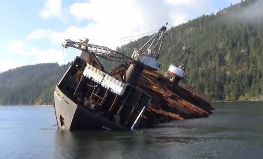 Έτσι ξεφορτώνει κορμούς δέντρων ένα φορτηγό πλοίο (βίντεο)
