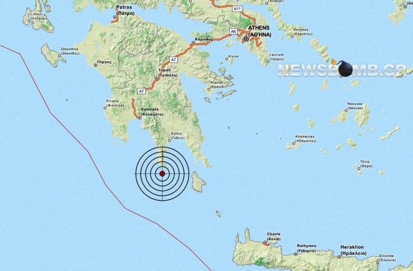 Σεισμός 3,7 Ρίχτερ νότια της Λακωνίας