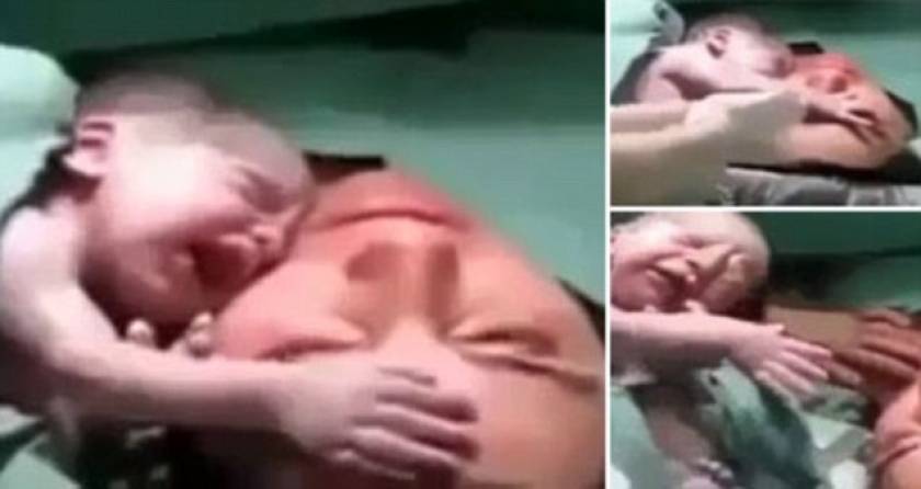 Μοναδικό βίντεο: Νεογέννητο μωρό δεν θέλει να αποχωριστεί τη μαμά του