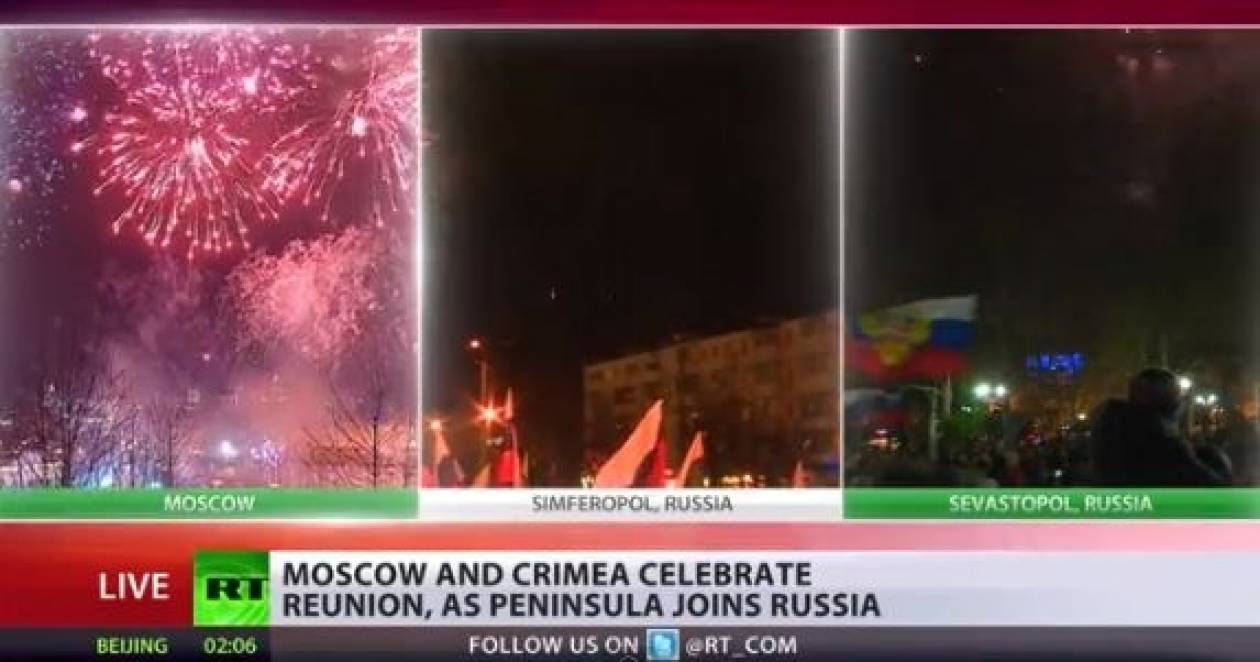 Κριμαία και Ρωσία πανηγύρισαν με πυροτεχνήματα την επανένωση (vid)