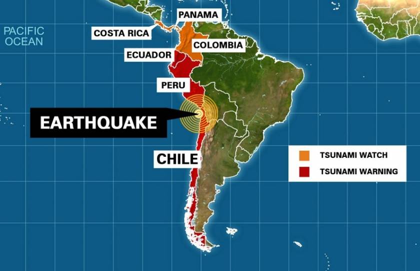 Σε συναγερμό για τσουνάμι όλες οι δυτικές ακτές της Λατινικής Αμερικής
