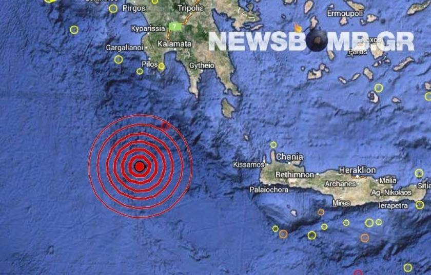 Σεισμός 4,6 Ρίχτερ δυτικά της Κρήτης