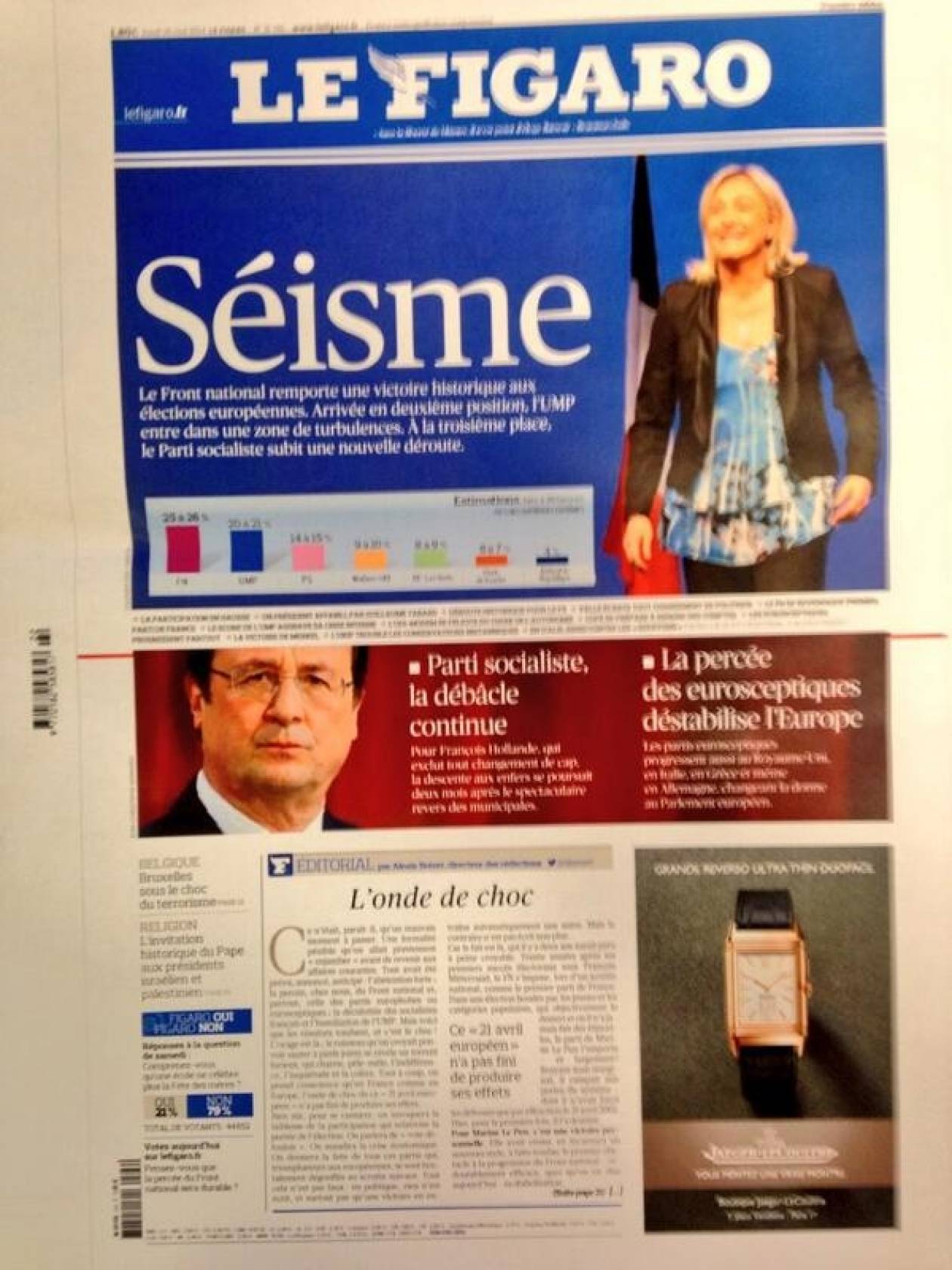 Ευρωεκλογές 2014: Le Figaro - «Σεισμός» η επικράτηση της Λεπέν