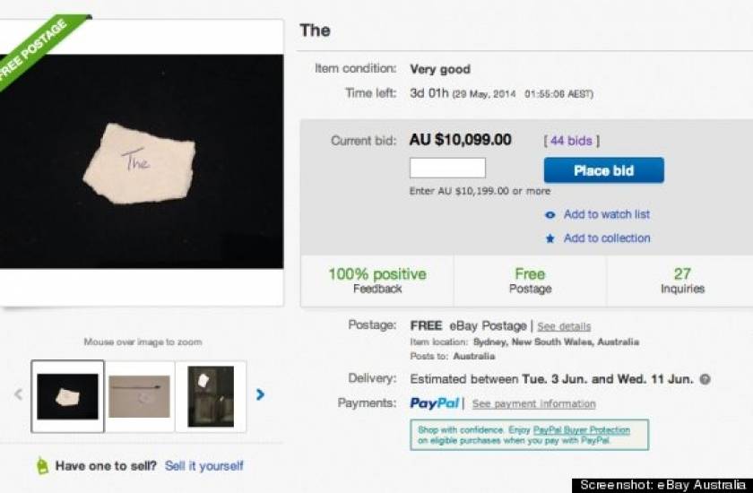 Απίστευτο: Πουλάνε στο eBay ένα κομμάτι χαρτί έναντι... 7.000 ευρώ!