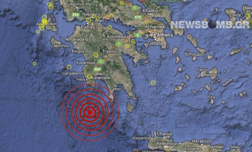 Σεισμός 4,1 Ρίχτερ νότια της Μεθώνης
