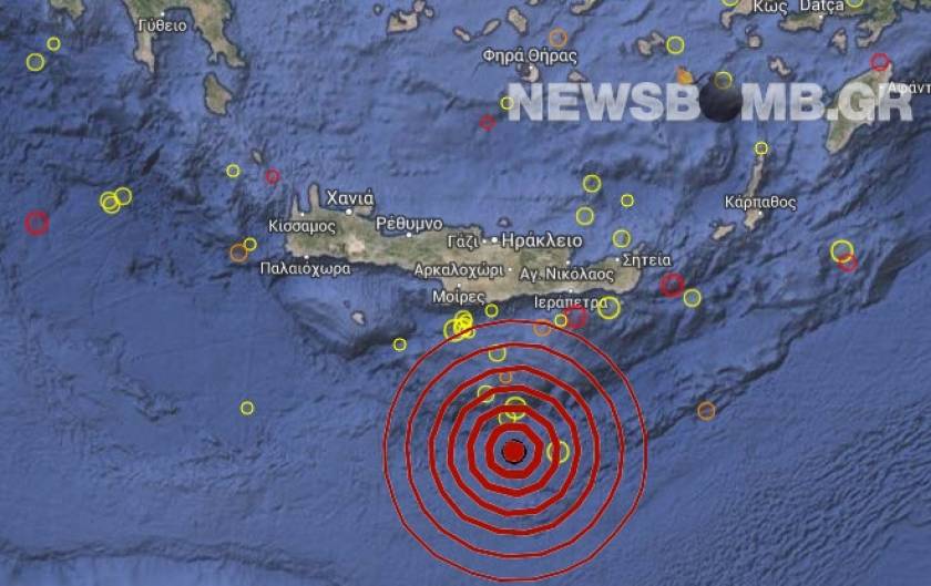 Σεισμός 4,0 Ρίχτερ νότια της Κρήτης