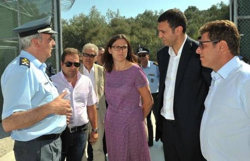 European Commissioner, Cecilia Malmstrom, visited new immigrant detention center in Lesvos