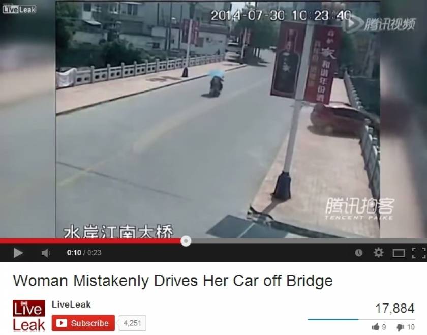 Θέλησε να δοκιμάσει το αμάξι της και το έριξε από... γέφυρα! (βίντεο)