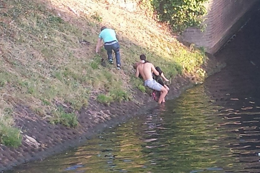Δραματική διάσωση ηλικιωμένης που έπεσε σε ποτάμι (pics)