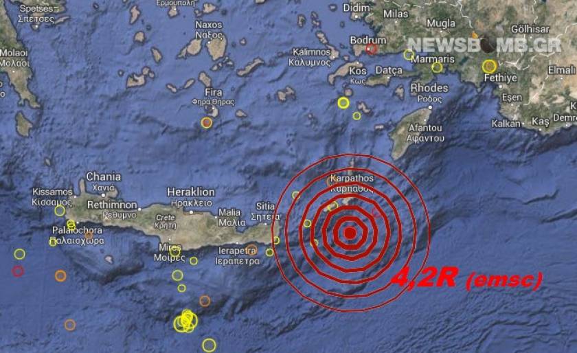 Σεισμός 4,2 Ρίχτερ νότια της Καρπάθου