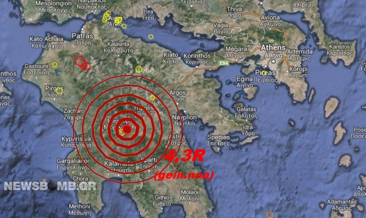 Σεισμός 4,3 Ρίχτερ στην Τρίπολη – Αισθητός και στην Αθήνα