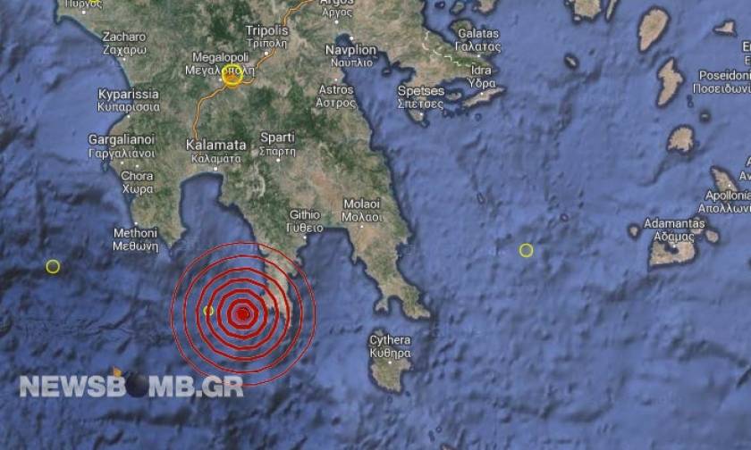 Σεισμός 3,5 Ρίχτερ νότια της Καλαμάτας