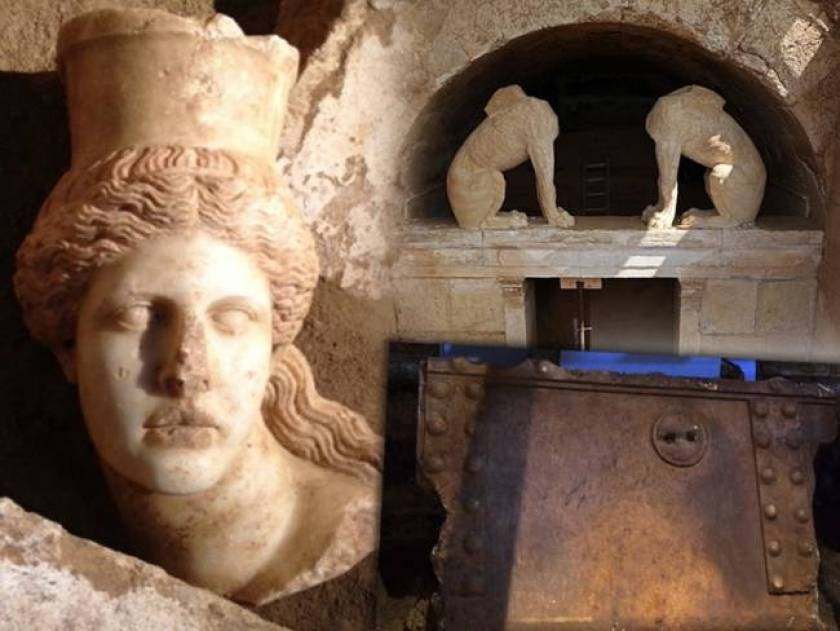 One of the sphinxes' heads found at Kasta tomb in Ancient Amphipolis