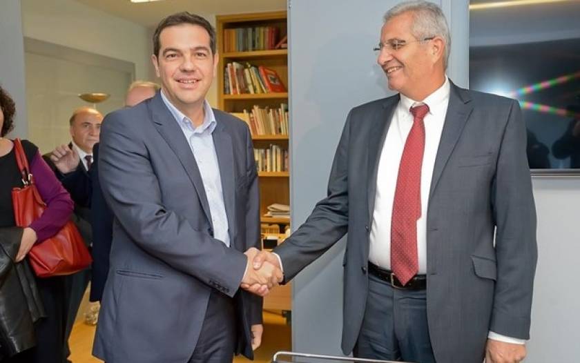 SYRIZA leader Tsipras meets with AKEL sec.gen. Kyprianou