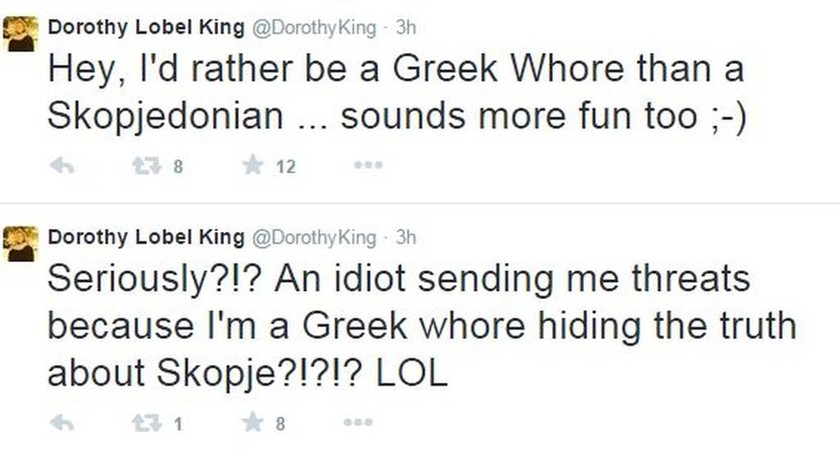 Οι Σκοπιανοί αποκαλούν τη Ντόροθι Κινγκ «Ελληνίδα πόρνη»