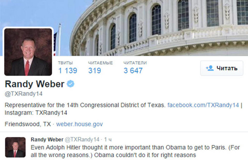 Ρεπουμπλικάνος συνέκρινε από το twitter τον Ομπάμα με τον... Αδόλφο Χίτλερ