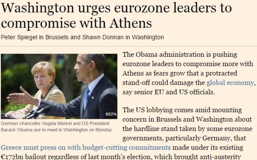 FT: Οι ΗΠΑ πιέζουν την Ευρώπη να δοθεί λύση για την Ελλάδα