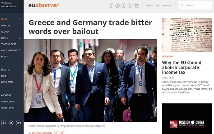 Eurobserver: Ελλάδα και Γερμανία ανταλλάσσουν πικρά λόγια για τη διαπραγμάτευση