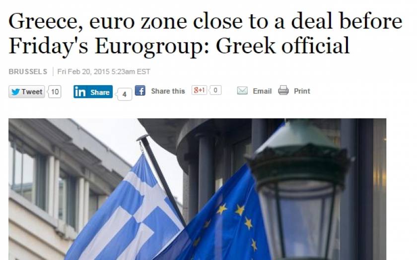 Reuters: Eλλάδα-Ευρωζώνη πολύ κοντά σε συμφωνία