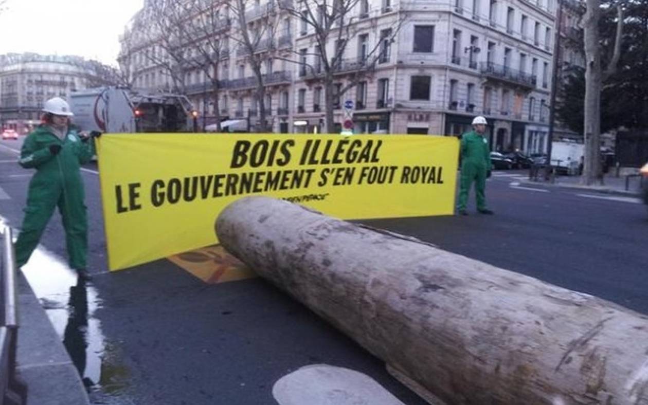 Greenpeace: Διαμαρτυρία με κορμό τεσσάρων τόνων μπροστά από υπουργείο (vid & pics)