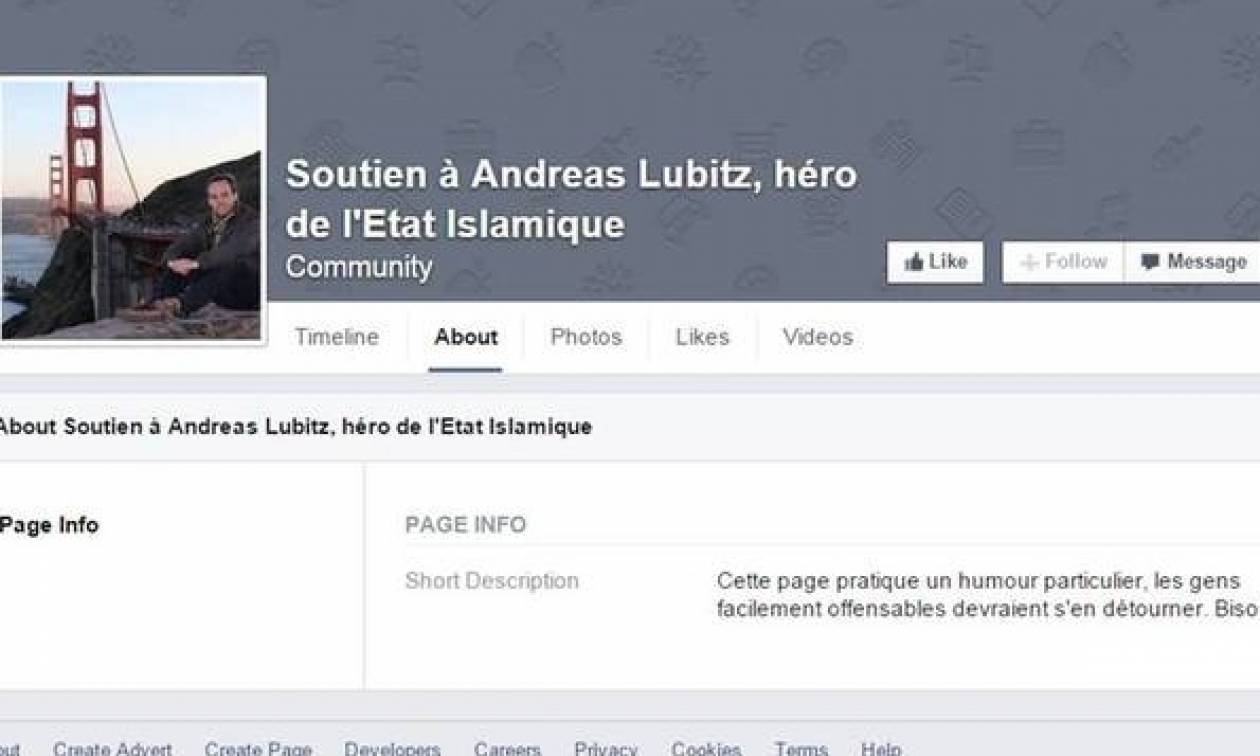 Andreas Lubitz: Χαμός στο Facebook - Ισλαμιστές έφτιαξαν σελίδα και τον αποθεώνουν