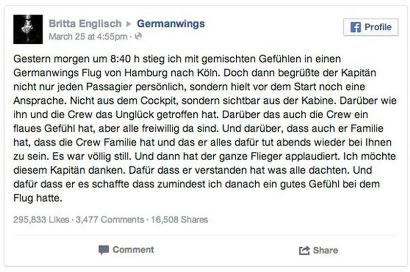 Συγκλονίζει πιλότος της Germanwings: «Θα σας πάω σπίτι ασφαλείς»