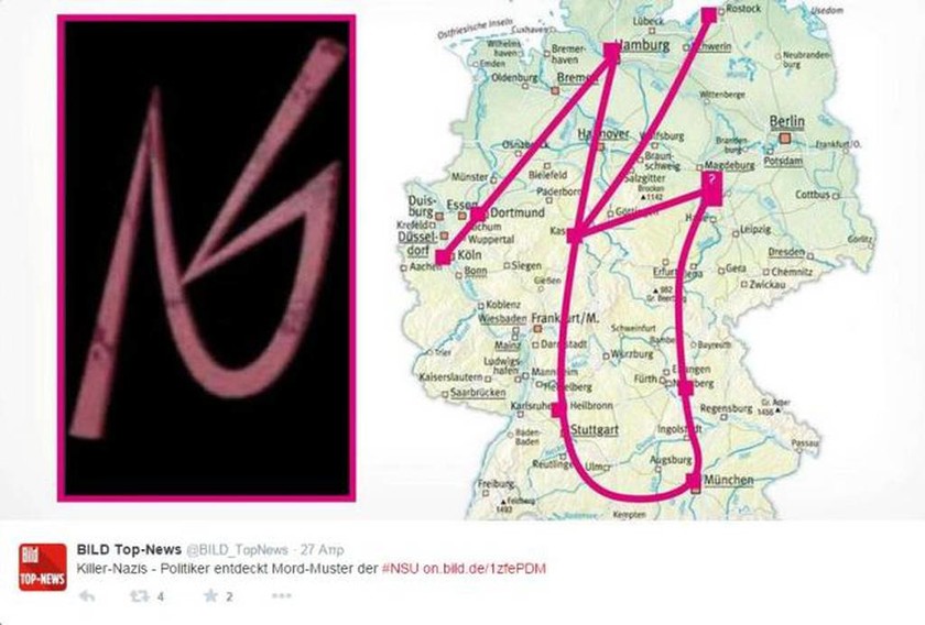 Ανατριχιαστικό: Σύμβολο στο χάρτη σχηματίζουν οι φόνοι νεοναζιστικής οργάνωσης