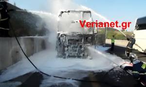 Βέροια: Πυρκαγιά σε νταλίκα στην Εγνατία οδό