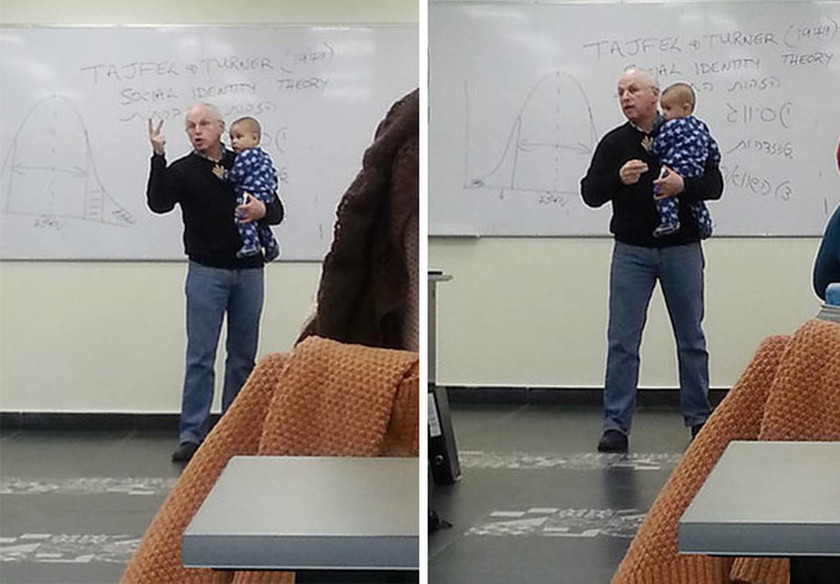 Δείτε την αντίδραση ενός καθηγητή όταν το μωρό της φοιτήτριάς του άρχισε να κλαίει (pics)