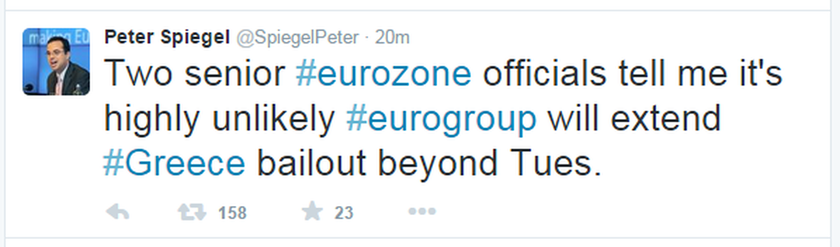 Άρχισαν οι διαρροές πληροφοριών από τους ευρωπαίους εκβιαστές - Tweet του Peter Spiegel
