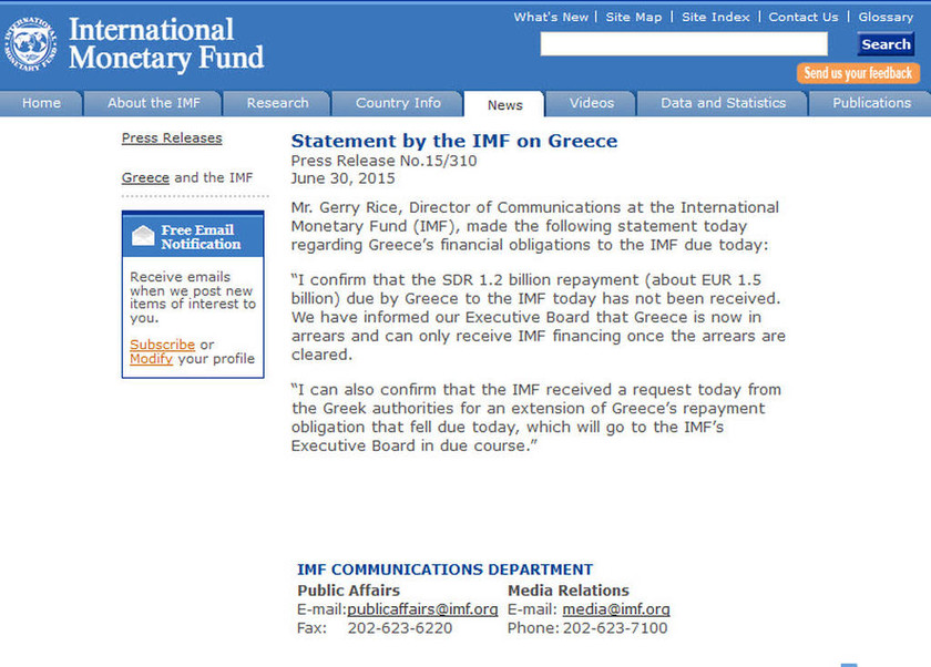Η ανακοίνωση του ΔΝΤ για την Ελλάδα – Δεν υπάρχει αναφορά για χρεοκοπία