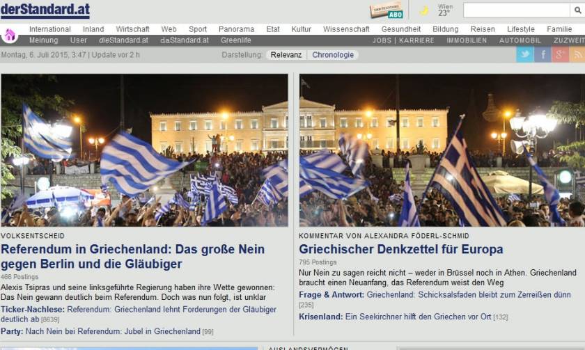Δημοψήφισμα - Αυστριακά ΜΜΕ: Ο ελληνικός λαός είπε σαφέστατα «Όχι» στις προτάσεις των πιστωτών